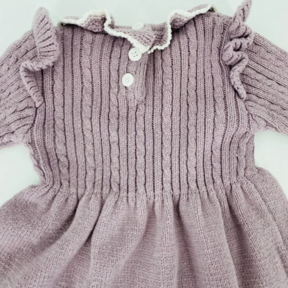 Blueberi Boulevard Lavender Knit Toddler Dress 12M Long Sleeve Collared Cottage